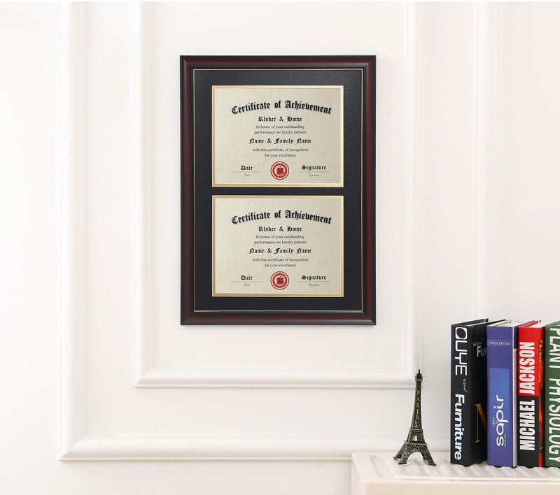 ELSKER&HOME Double Diploma Frames 14x20 for Two 8.5x11 Diplomas, Certificates,Degrees, Documents, Cherry Color Golden Rim for Dual Diploma/Certificate/Document Frame for Two 8.5x11 Inch with Mat - Image 2